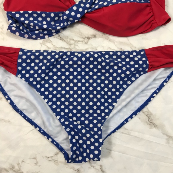 Wave Zone Red White Blue Polka Dot Bikini - Picture 3 of 6
